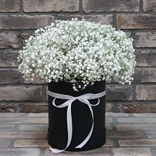 Цветочная композиция из Гипсофила в шляпной коробке в Нолинске